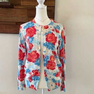 Lands' End Red and Blue Floral Cardigan NWT Size XS
